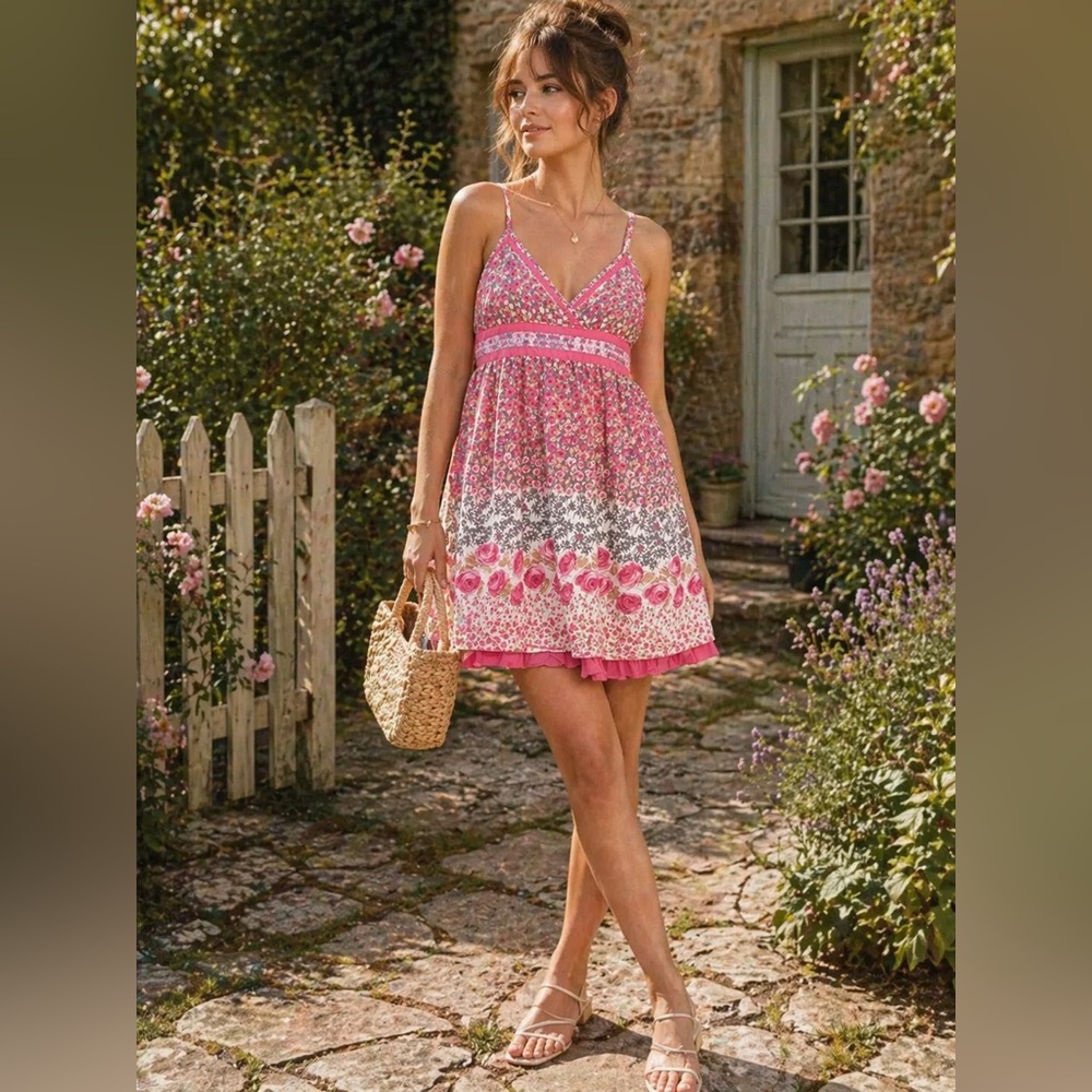 Cottagecore Coco & Tashi Floral Babydoll Mini Dress Size M